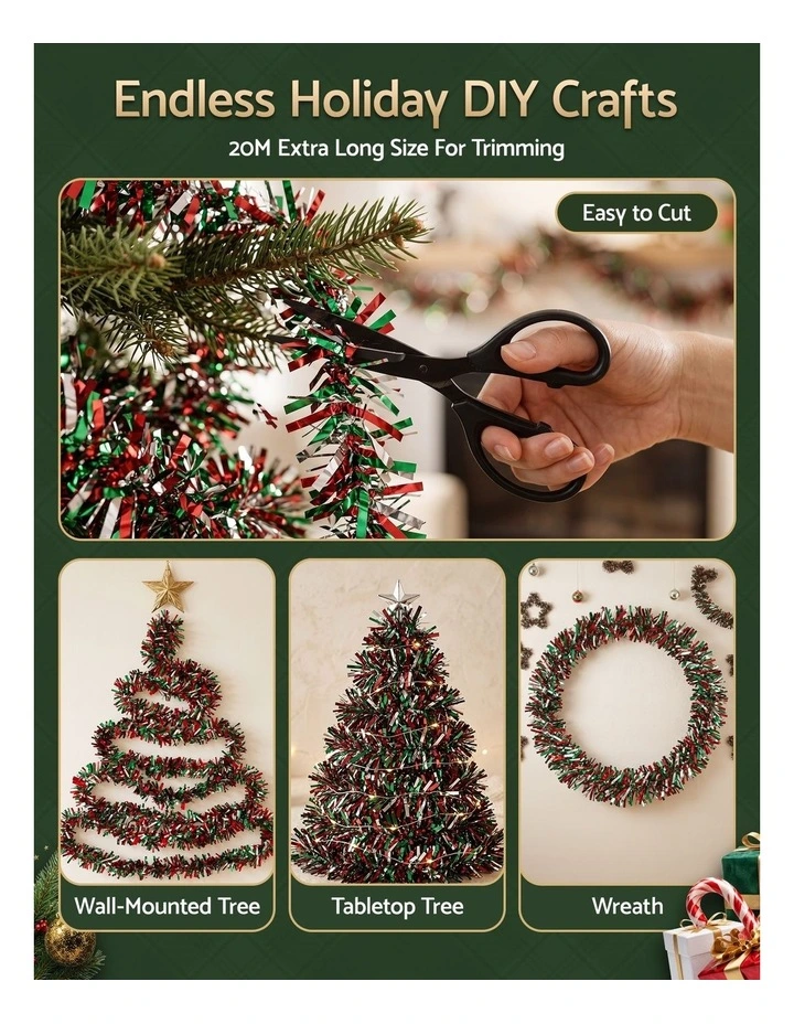 Jingle Jollys 20M Christmas Tinsel Garland Mixed Colors Xmas Party Decoration image 5