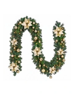 Jingle Jollys 2.7M Christmas Garland 8 Mode LEDs Timing 200 Tips Flowers Balls