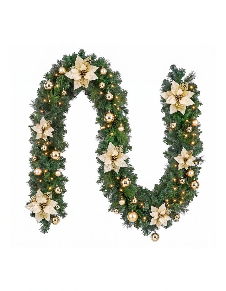Jingle Jollys 2.7M Christmas Garland 8 Mode LEDs Timing 200 Tips Flowers Balls image 1