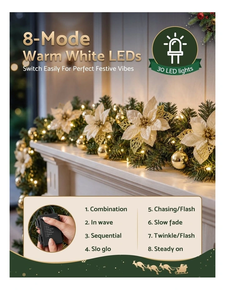 Jingle Jollys 2.7M Christmas Garland 8 Mode LEDs Timing 200 Tips Flowers Balls image 4