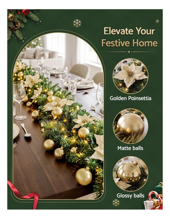 Jingle Jollys 2.7M Christmas Garland 8 Mode LEDs Timing 200 Tips Flowers Balls image 5