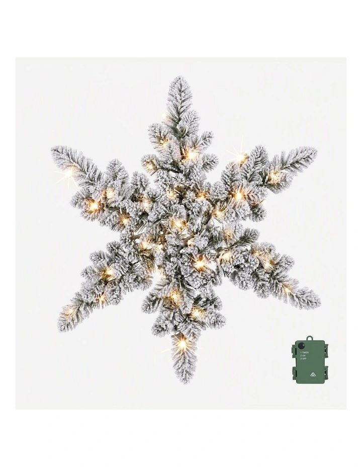 Jingle Jollys 60cm Flocked Snowflake Christmas Wreath Garland Pre-Lit 40 LED Light Decor image 1