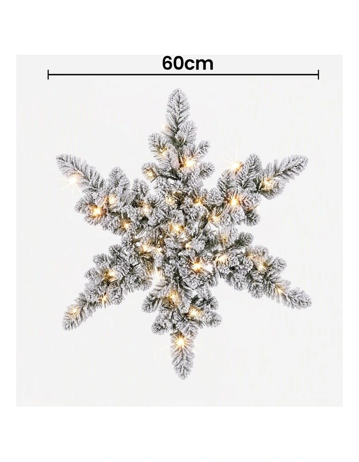 Jingle Jollys 60cm Flocked Snowflake Christmas Wreath Garland Pre-Lit 40 LED Light Decor image 2