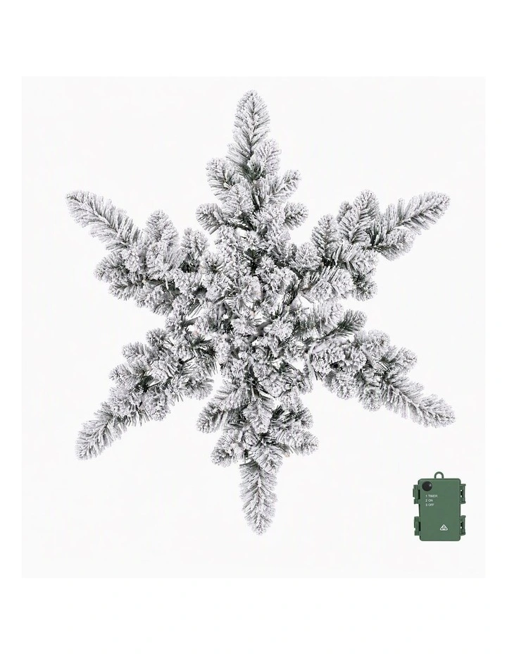 Jingle Jollys 60cm Flocked Snowflake Christmas Wreath Garland Pre-Lit 40 LED Light Decor image 3