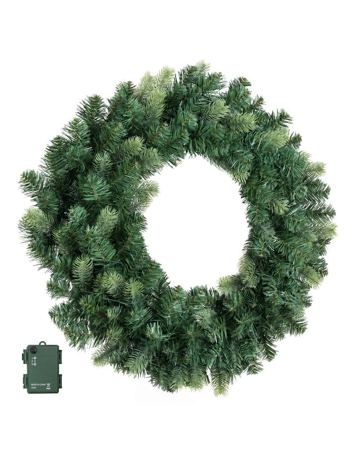 Jingle Jollys 60cm Pre-Lit Christmas Wreath GarlandsWarm White LED Light Door Wreaths Battery Timer image 3