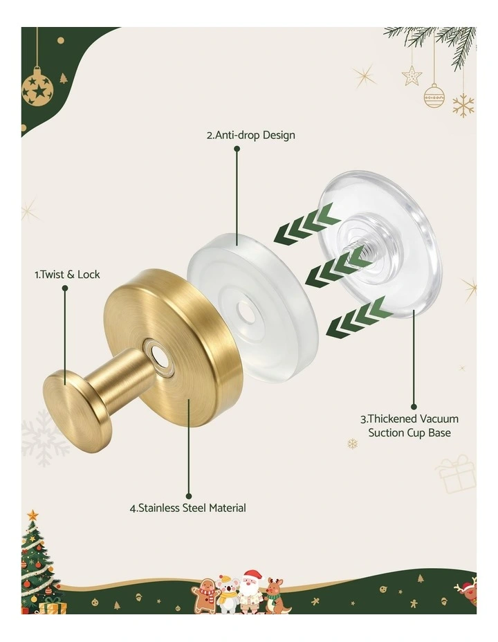 Jingle Jollys 2x Vacuum Suction Cup Christmas Wreath Hook Stainless Steel Heavy Duty 5kg image 5