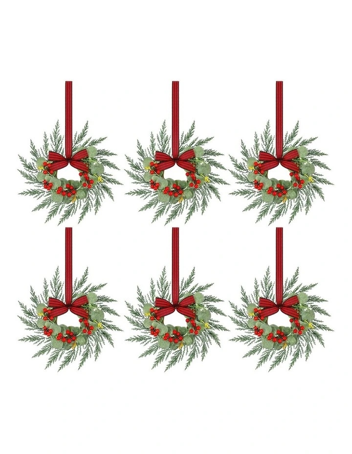 Jingle Jollys 6x Christmas Wreath Garland 26cm Pre-lit Wreaths Red Berries Bow image 1