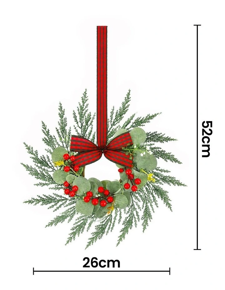 Jingle Jollys 6x Christmas Wreath Garland 26cm Pre-lit Wreaths Red Berries Bow image 2