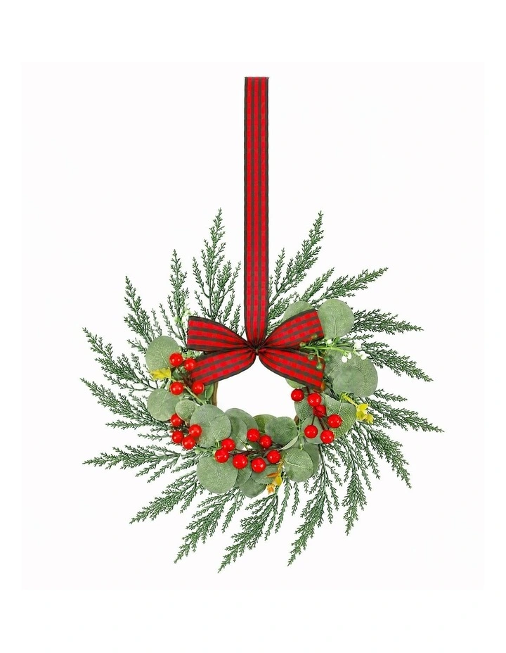 Jingle Jollys 6x Christmas Wreath Garland 26cm Pre-lit Wreaths Red Berries Bow image 3
