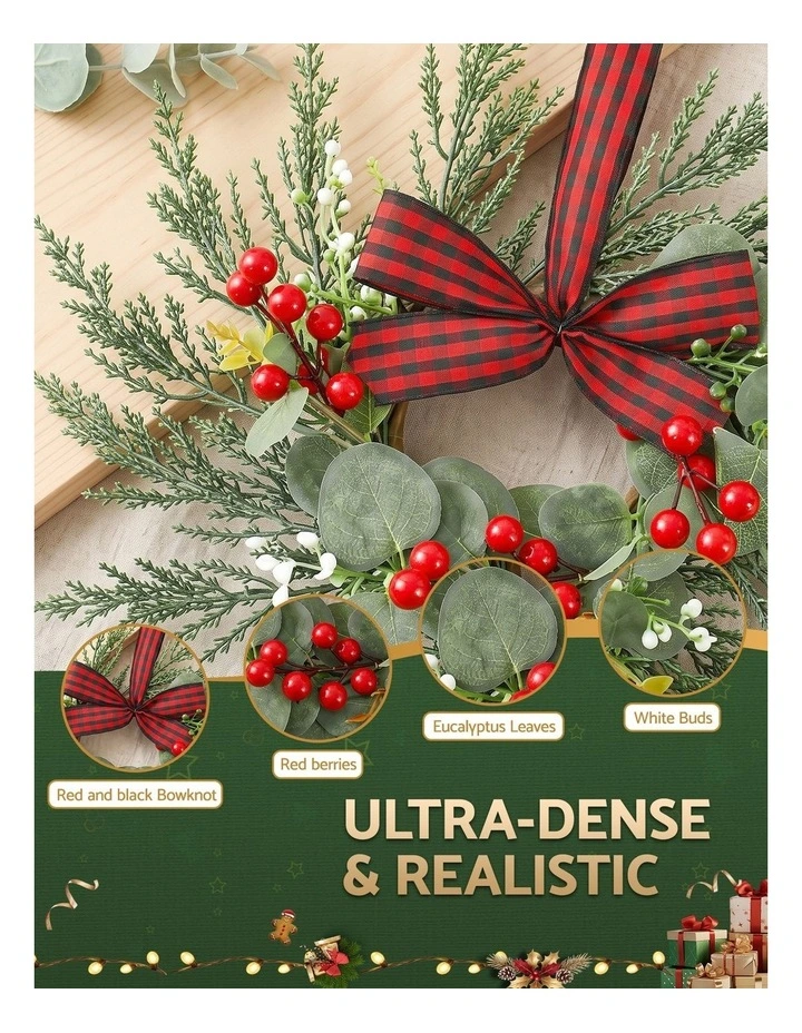 Jingle Jollys 6x Christmas Wreath Garland 26cm Pre-lit Wreaths Red Berries Bow image 4