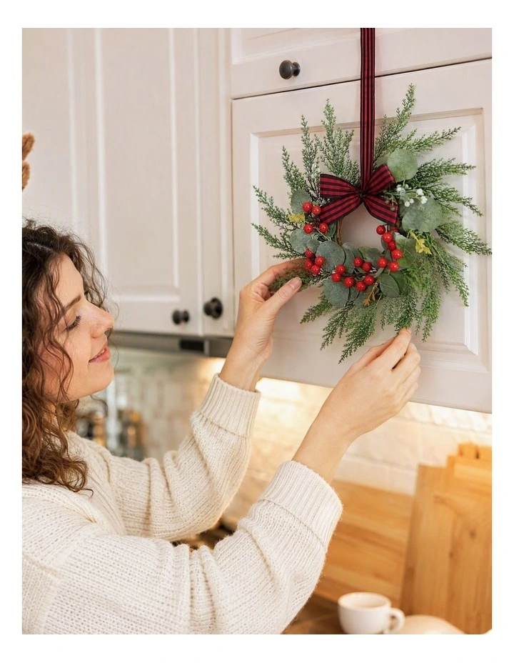 Jingle Jollys 6x Christmas Wreath Garland 26cm Pre-lit Wreaths Red Berries Bow image 5