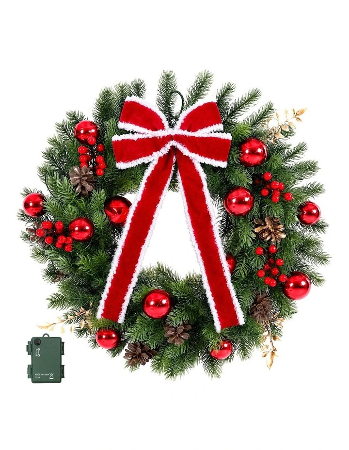 Jingle Jollys 60cm Pre-lit Christmas Wreath Garlands LED Light Front Door Decor Bow image 3