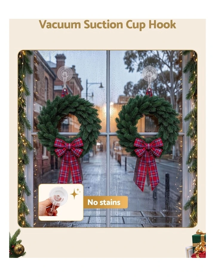 Jingle Jollys 2x Suction Cup Hooks Heavy Duty Christmas Wreath Hanger Window 5kg image 4