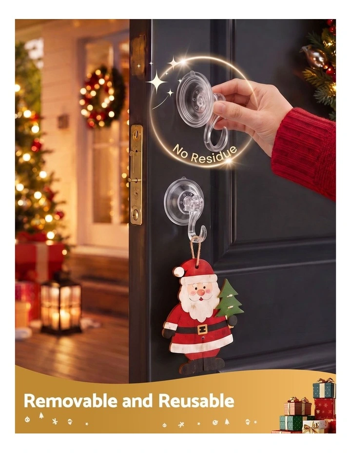 Jingle Jollys 2x Suction Cup Hooks Heavy Duty Christmas Wreath Hanger Window 5kg image 5