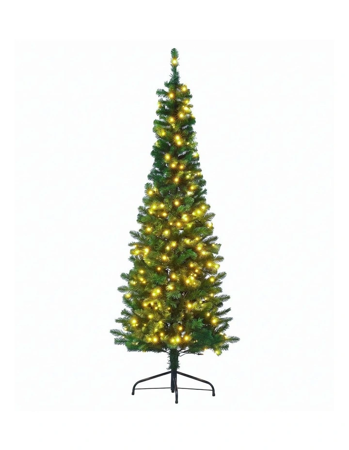 Jingle Jollys 2.4m Pre-Lit Christmas Tree Slim Pencil Xmas Tree Corner Tree image 1