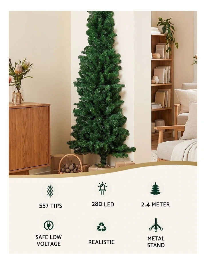 Jingle Jollys 2.4m Pre-Lit Christmas Tree Slim Pencil Xmas Tree Corner Tree image 4