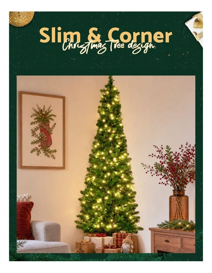 Jingle Jollys 2.4m Pre-Lit Christmas Tree Slim Pencil Xmas Tree Corner Tree image 5