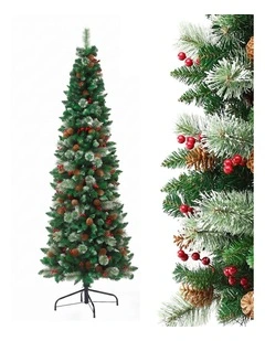 Jingle Jollys 2.1m Artificial Slim Christmas Tree Pine Cone Berry Decor Corner