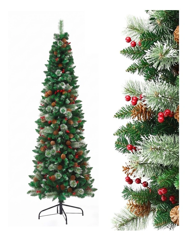 Jingle Jollys 2.1m Artificial Slim Christmas Tree Pine Cone Berry Decor Corner image 1