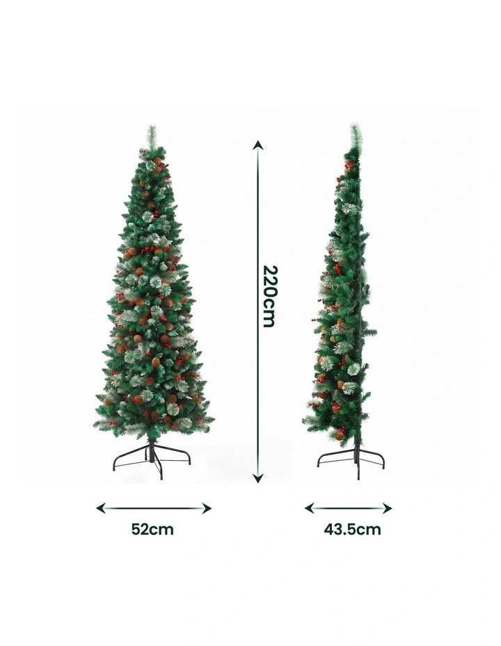 Jingle Jollys 2.1m Artificial Slim Christmas Tree Pine Cone Berry Decor Corner image 2