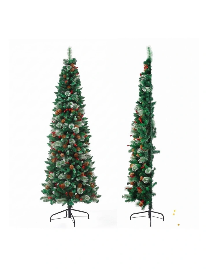 Jingle Jollys 2.1m Artificial Slim Christmas Tree Pine Cone Berry Decor Corner image 3
