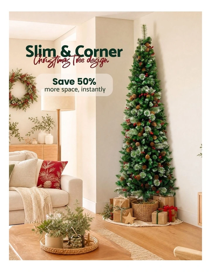 Jingle Jollys 2.1m Artificial Slim Christmas Tree Pine Cone Berry Decor Corner image 5
