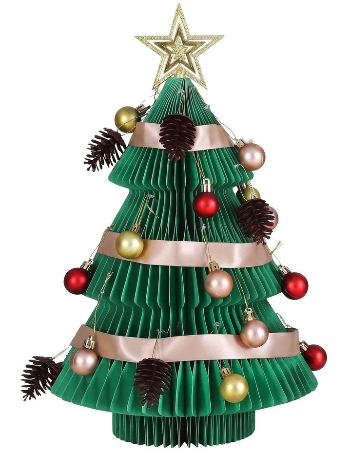 Jingle Jollys Paper Christmas Tree 47CM w/ Star Topper Xmas Decor Tabletop Green DIY Ornament Set image 1
