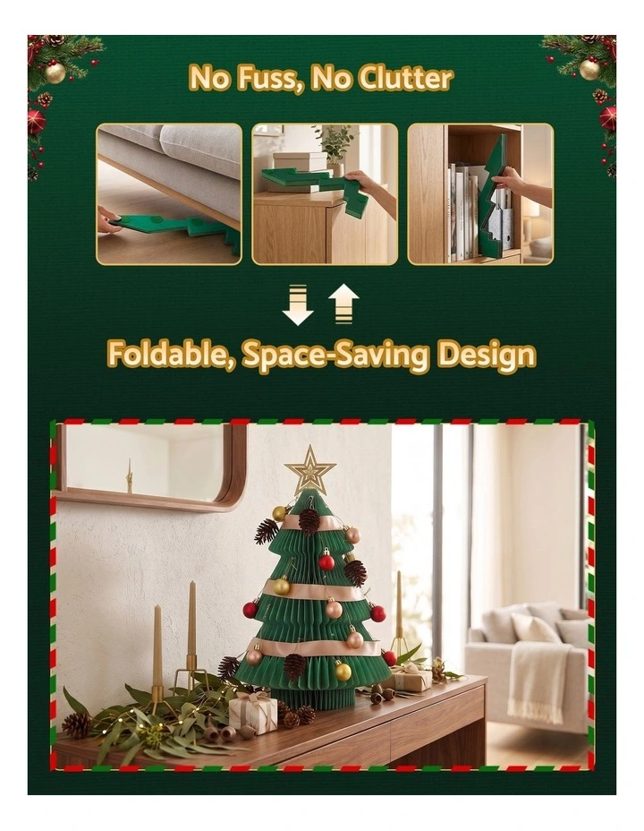 Jingle Jollys Paper Christmas Tree 47CM w/ Star Topper Xmas Decor Tabletop Green DIY Ornament Set image 4