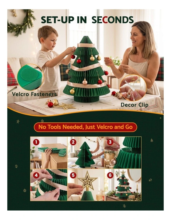 Jingle Jollys Paper Christmas Tree 47CM w/ Star Topper Xmas Decor Tabletop Green DIY Ornament Set image 5