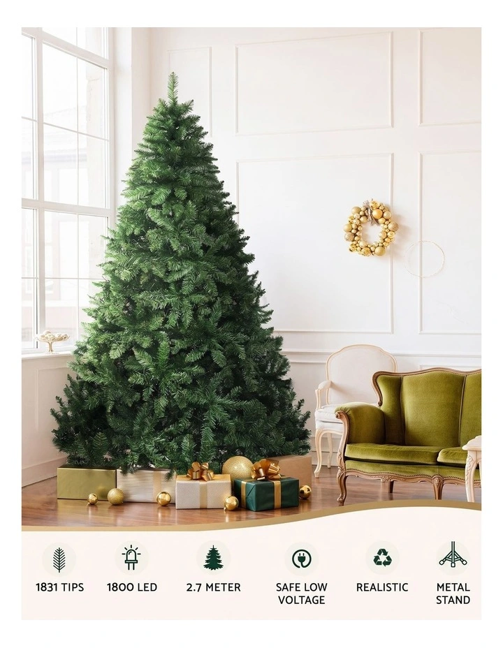 Jingle Jollys Christmas Tree 2.7m Xmas Tree Decorations 1800 LEDs 1831 Tips 8 Light Modes image 4