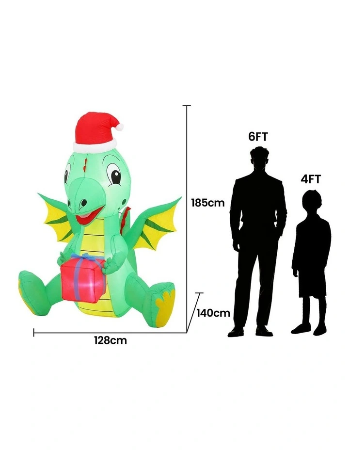 Jingle Jollys Christmas Inflatable Dragon 1.8M Height LED Outdoor Decorations Illuminated image 2