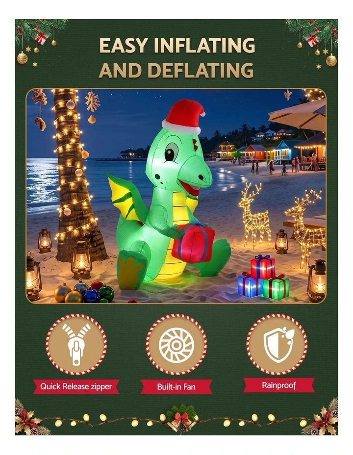 Jingle Jollys Christmas Inflatable Dragon 1.8M Height LED Outdoor Decorations Illuminated image 5