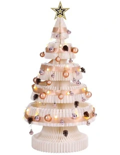 Jingle Jollys Paper Christmas Tree 114CM w/ Star Topper LEDs Xmas Decorations Kit Home Office White
