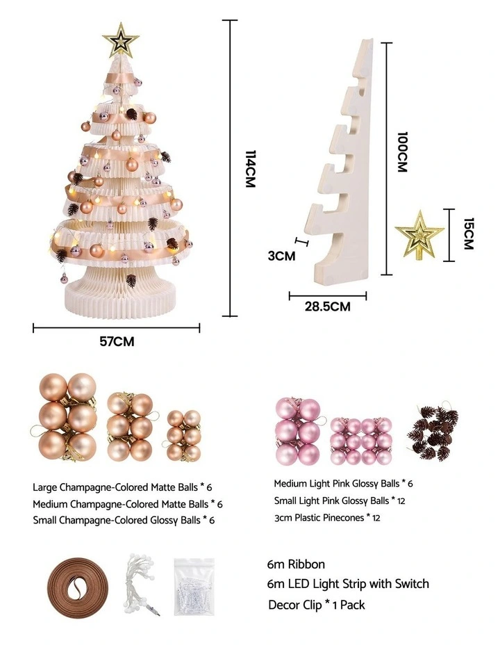 Jingle Jollys Paper Christmas Tree 114CM w/ Star Topper LEDs Xmas Decorations Kit Home Office White image 2