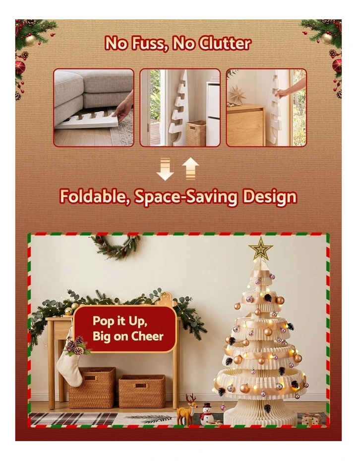 Jingle Jollys Paper Christmas Tree 114CM w/ Star Topper LEDs Xmas Decorations Kit Home Office White image 4