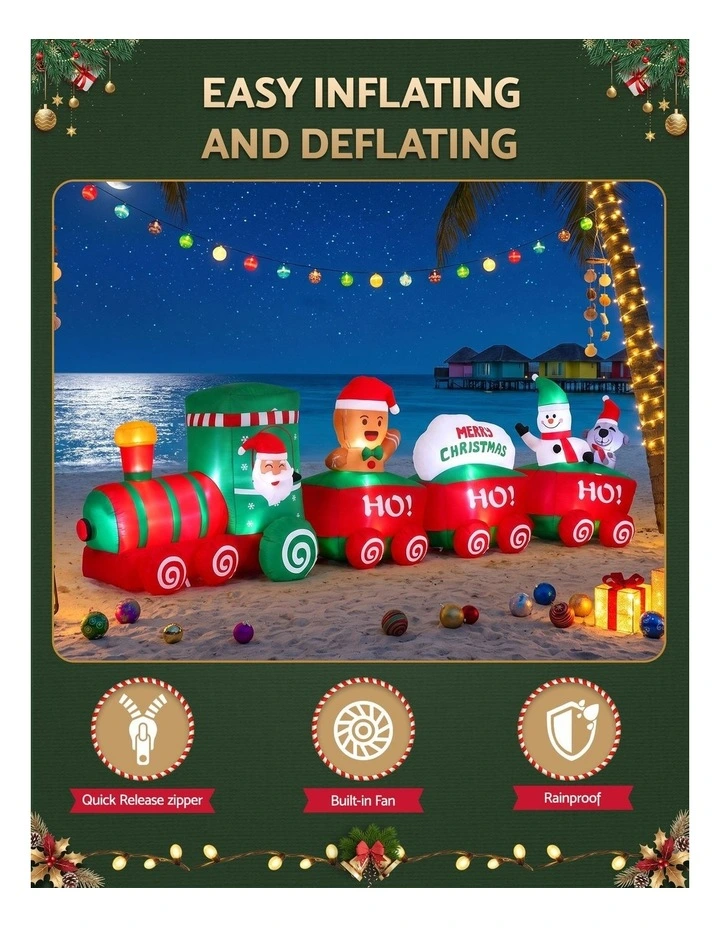 Jingle Jollys Christmas Inflatable Santa Train 3.6M Length LED Decorations Illuminated image 5