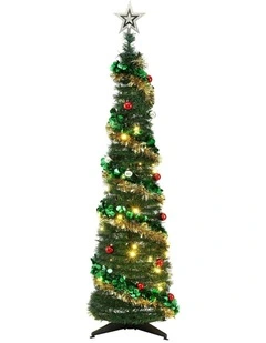 Jingle Jollys Pop Up Christmas Tree Pre Decorated Warm White LED 160cm