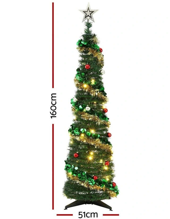 Jingle Jollys Pop Up Christmas Tree Pre Decorated Warm White LED 160cm image 2