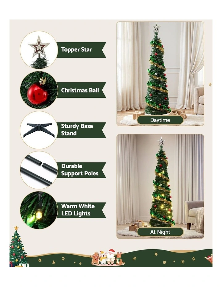 Jingle Jollys Pop Up Christmas Tree Pre Decorated Warm White LED 160cm image 4
