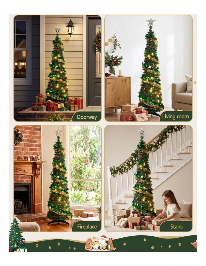 Jingle Jollys Pop Up Christmas Tree Pre Decorated Warm White LED 160cm image 5