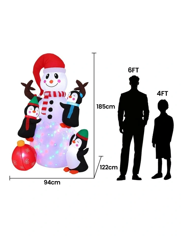Jingle Jollys Christmas Inflatable Snowman 1.8M Height LED Outdoor Decorations Illuminated image 2