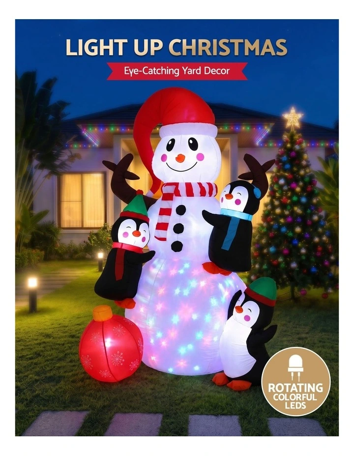 Jingle Jollys Christmas Inflatable Snowman 1.8M Height LED Outdoor Decorations Illuminated image 4