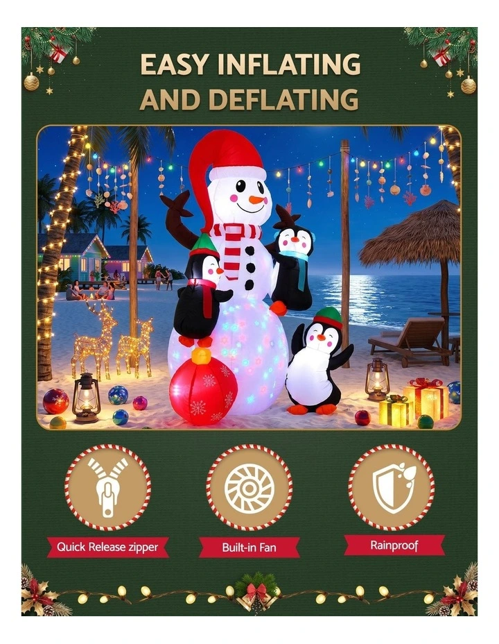 Jingle Jollys Christmas Inflatable Snowman 1.8M Height LED Outdoor Decorations Illuminated image 5