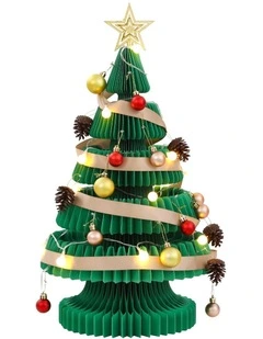 Jingle Jollys Paper Christmas Tree 62CM w/ Star Topper LEDs Xmas Decorations Kit Home Office Green