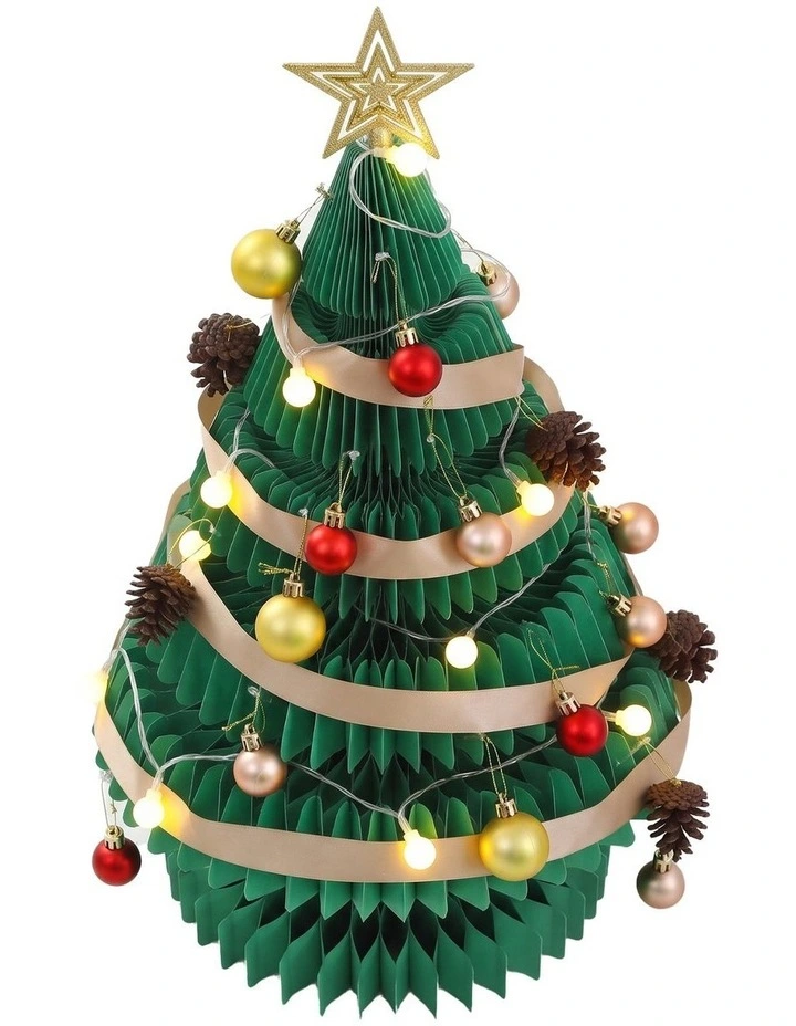 Jingle Jollys Paper Christmas Tree 62CM w/ Star Topper LEDs Xmas Decorations Kit Home Office Green image 3