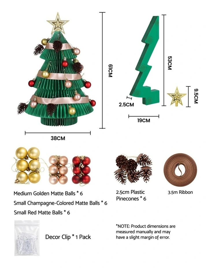 Jingle Jollys Paper Christmas Tree 61CM w/ Star Topper Xmas Decor Tabletop Green DIY Ornament Set image 2