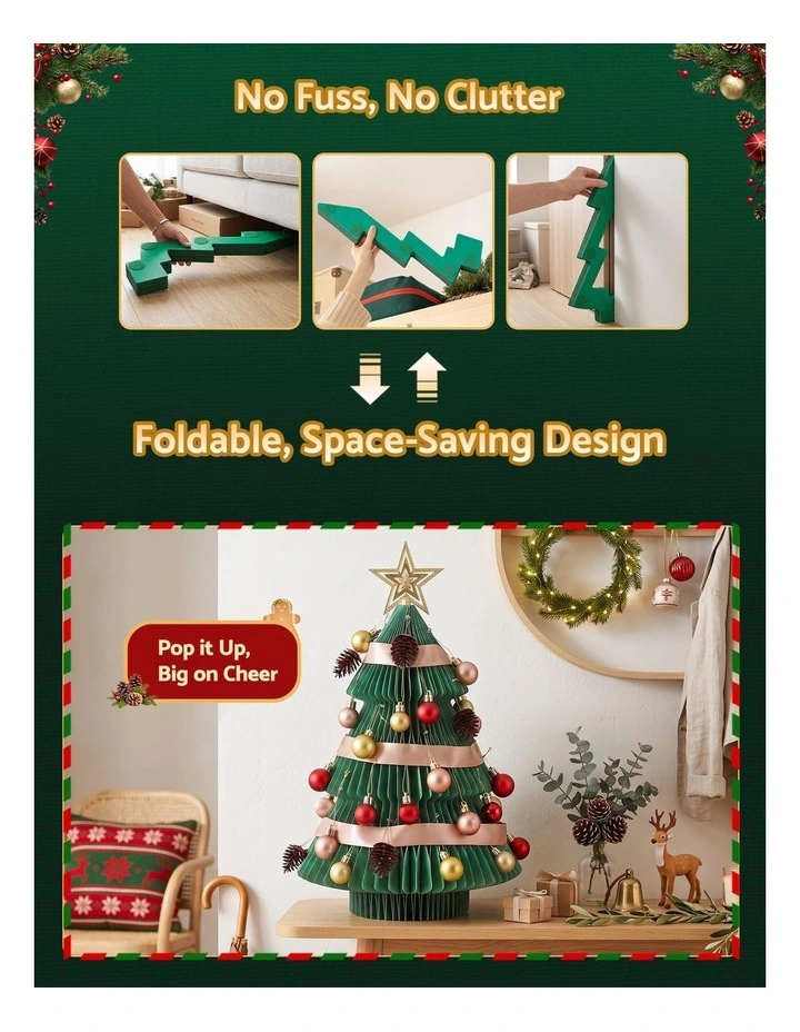 Jingle Jollys Paper Christmas Tree 61CM w/ Star Topper Xmas Decor Tabletop Green DIY Ornament Set image 4