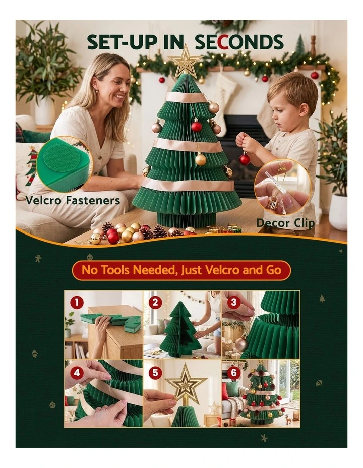 Jingle Jollys Paper Christmas Tree 61CM w/ Star Topper Xmas Decor Tabletop Green DIY Ornament Set image 5