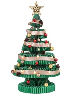 Jingle Jollys Paper Christmas Tree 87CM w/ Star Topper LEDs Xmas Decorations Kit Home Office Green