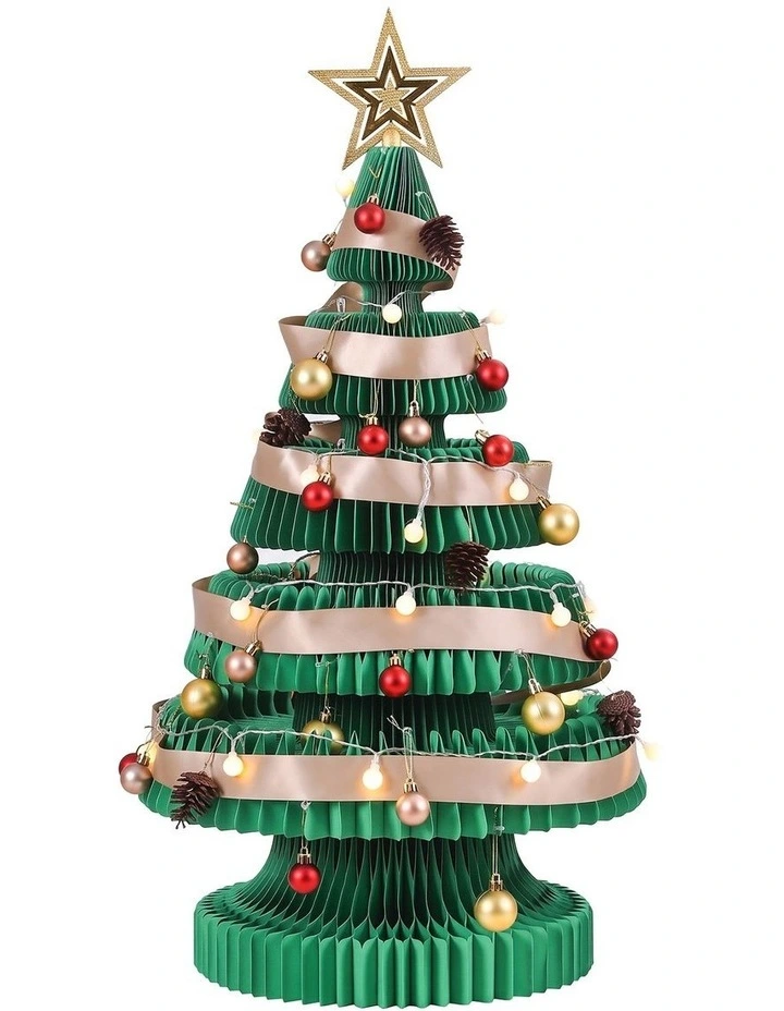 Jingle Jollys Paper Christmas Tree 87CM w/ Star Topper LEDs Xmas Decorations Kit Home Office Green image 1